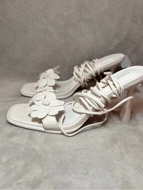 Fashion Nova White Floral Lace-Up Heels